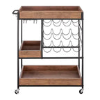 Carrello Bar Rustico in Legno di Noce e Metallo con Ruote Stile Fattoria 12 Bottiglie Marrone/Nero - Danya B.