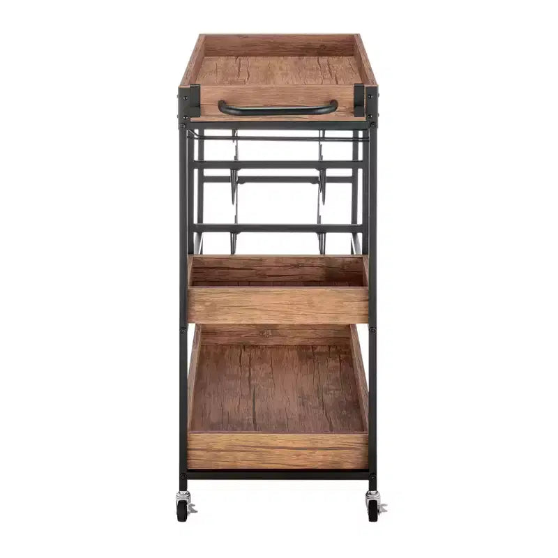 Carrello Bar Rustico in Legno di Noce e Metallo con Ruote Stile Fattoria 12 Bottiglie Marrone/Nero - Danya B.
