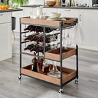 Carrello Bar Rustico in Legno di Noce e Metallo con Ruote Stile Fattoria 12 Bottiglie Marrone/Nero - Danya B.