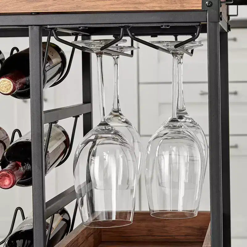 Carrello Bar Rustico in Legno di Noce e Metallo con Ruote Stile Fattoria 12 Bottiglie Marrone/Nero - Danya B.