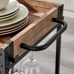 Carrello Bar Rustico in Legno di Noce e Metallo con Ruote Stile Fattoria 12 Bottiglie Marrone/Nero - Danya B.