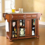 Isola da Cucina Alexandria con Top in Acciaio Inox Ciliegio - Crosley: Struttura in Legno, 4 Ante, 5 Cassetti, 6 Ripiani, Barra Portasciugamani