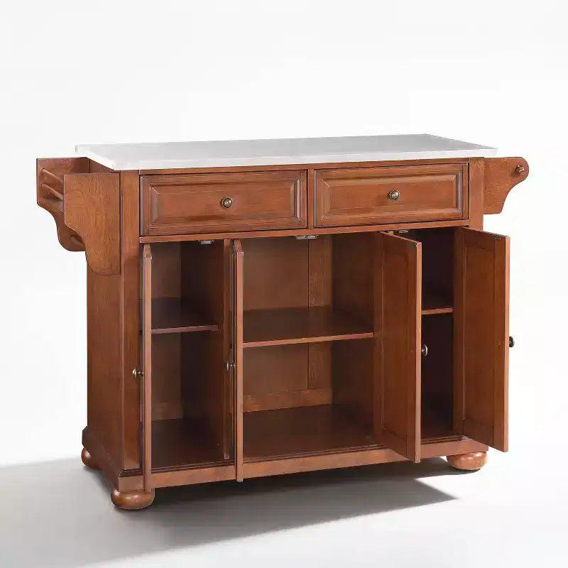 Isola da Cucina Alexandria con Top in Acciaio Inox Ciliegio - Crosley: Struttura in Legno, 4 Ante, 5 Cassetti, 6 Ripiani, Barra Portasciugamani