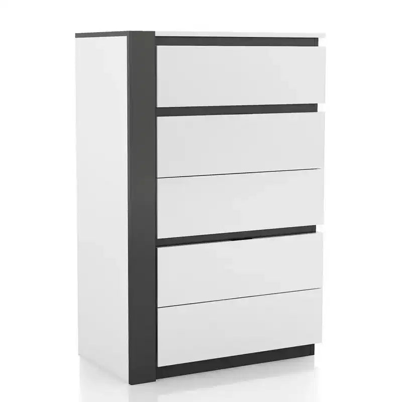Cassettiera Pape Contemporanea a 5 Cassetti Bianco/Grigio Metallizzato - miBasics