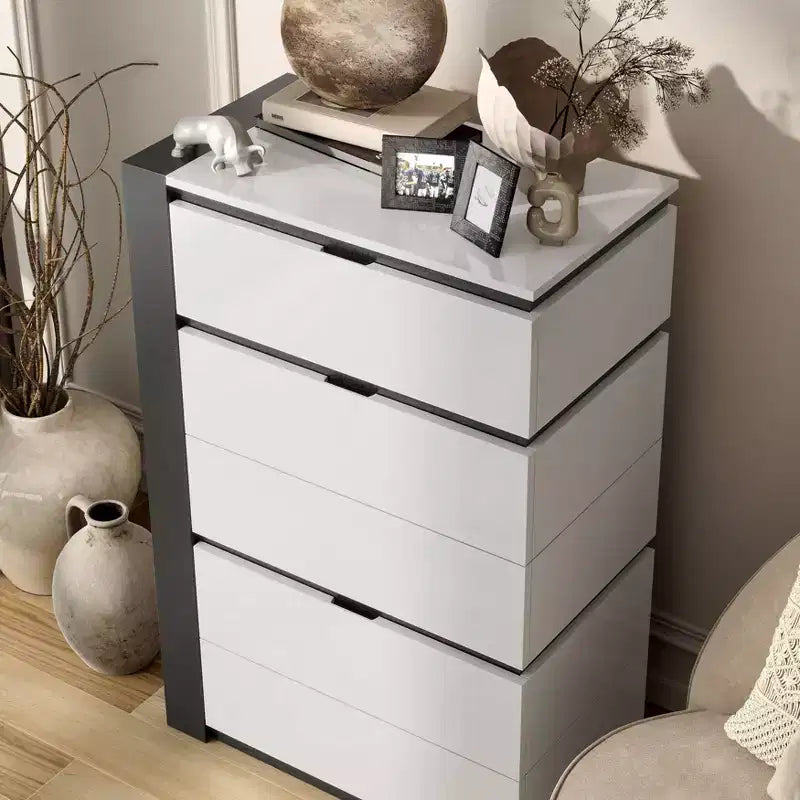 Cassettiera Pape Contemporanea a 5 Cassetti Bianco/Grigio Metallizzato - miBasics