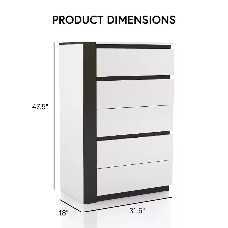 Cassettiera Pape Contemporanea a 5 Cassetti Bianco/Grigio Metallizzato - miBasics