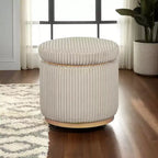 Pouff contenitore Linon Blanche in velluto a coste color crema