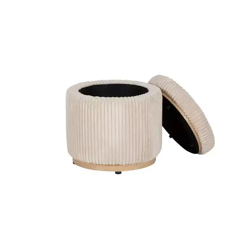 Pouff contenitore Linon Blanche in velluto a coste color crema