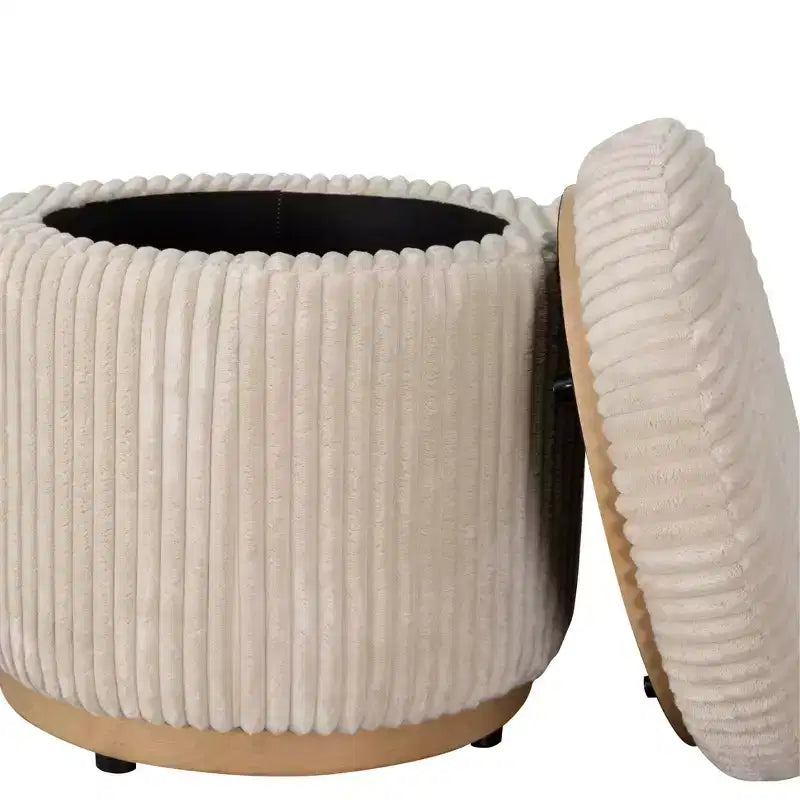 Pouff contenitore Linon Blanche in velluto a coste color crema