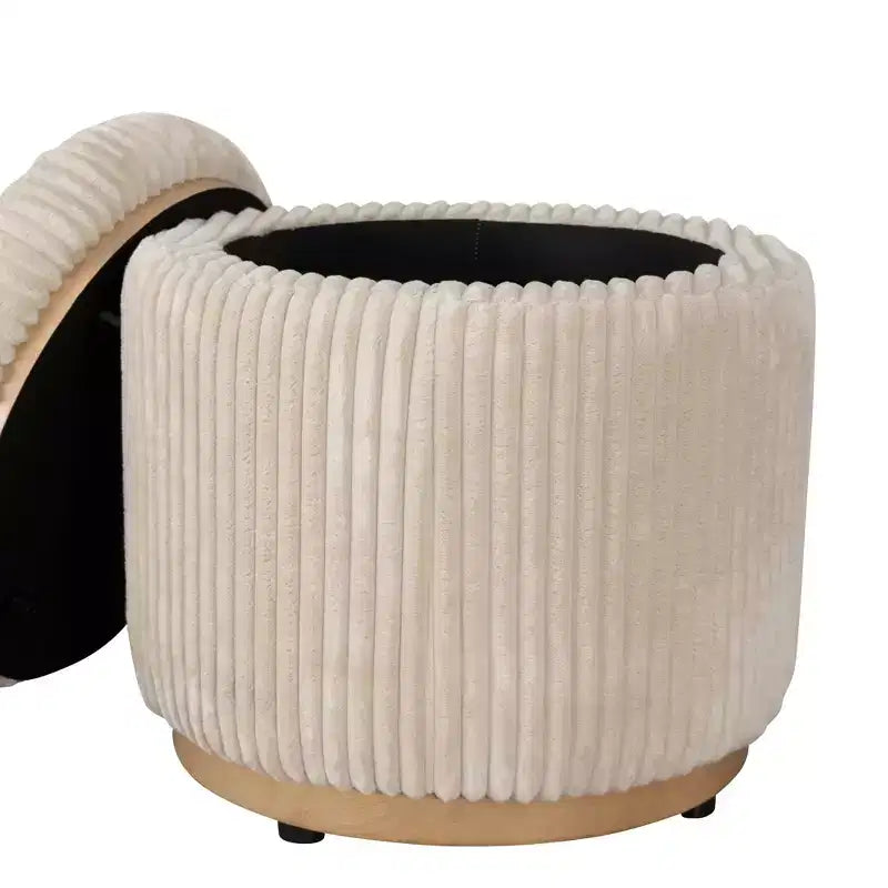 Pouff contenitore Linon Blanche in velluto a coste color crema