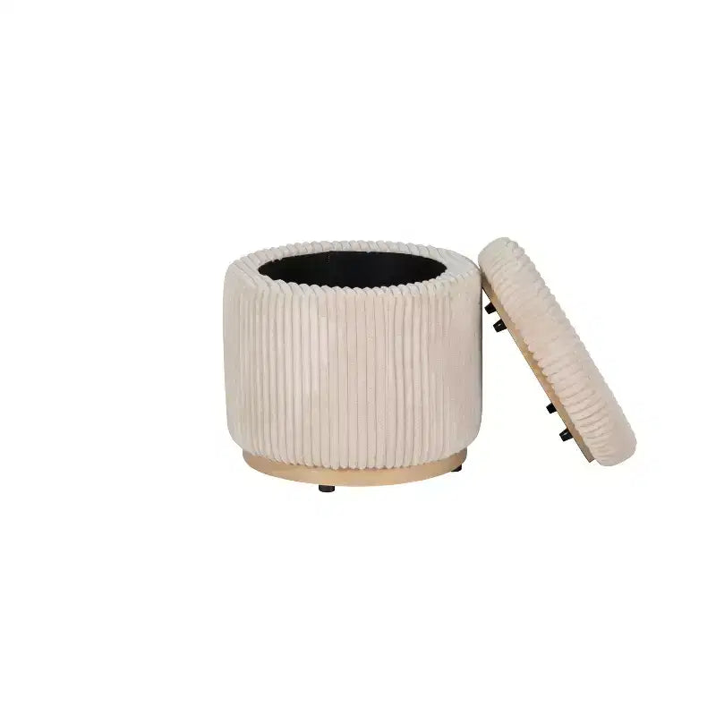 Pouff contenitore Linon Blanche in velluto a coste color crema