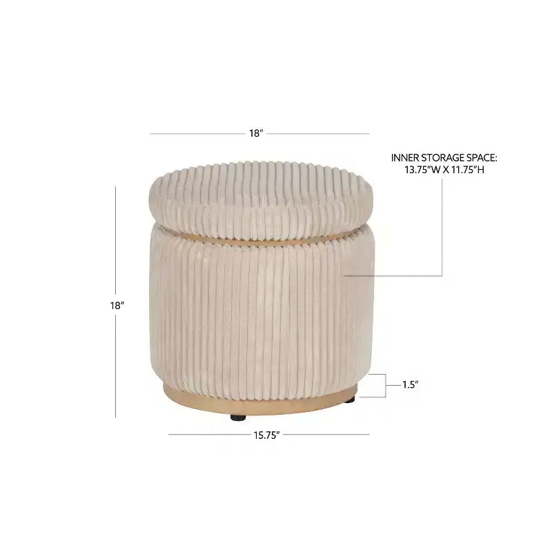 Pouff contenitore Linon Blanche in velluto a coste color crema