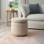 Pouff contenitore Linon Blanche in velluto a coste color crema