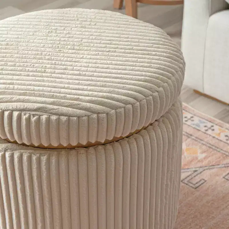 Pouff contenitore Linon Blanche in velluto a coste color crema