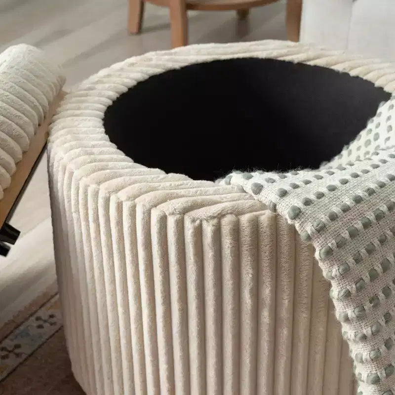 Pouff contenitore Linon Blanche in velluto a coste color crema