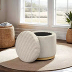Pouff contenitore Linon Blanche in velluto a coste color crema
