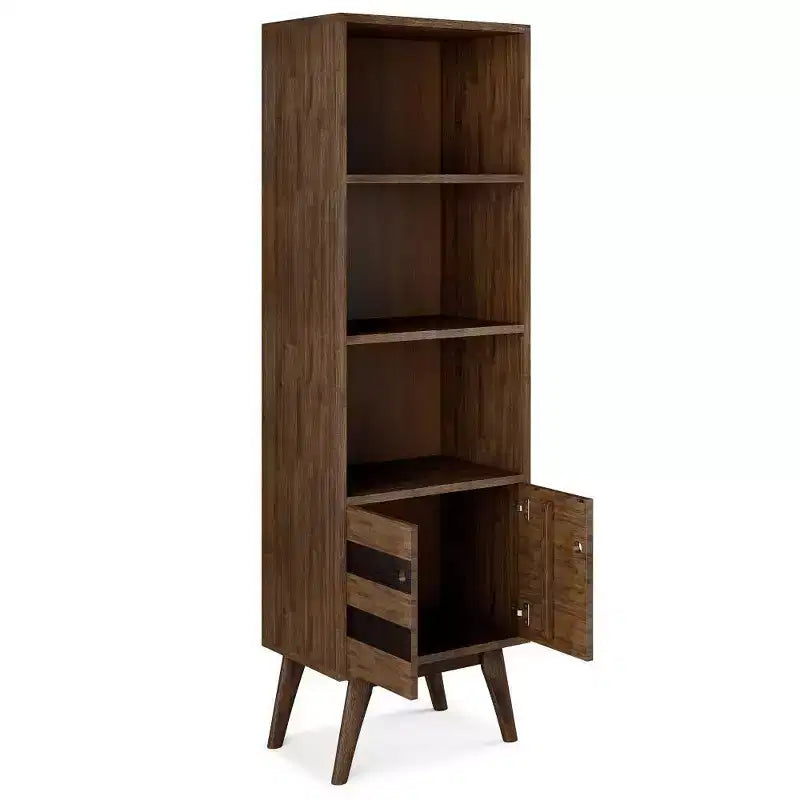 Libreria Wright da 70" con Vano Contenitore Marrone Naturale Rustico Invecchiato-WyndenHall: Metà Secolo, 2 Ante, 4 Ripiani