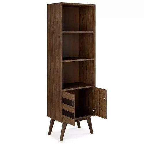 Libreria Wright da 70" con Vano Contenitore Marrone Naturale Rustico Invecchiato-WyndenHall: Metà Secolo, 2 Ante, 4 Ripiani