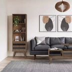 Libreria Wright da 70" con Vano Contenitore Marrone Naturale Rustico Invecchiato-WyndenHall: Metà Secolo, 2 Ante, 4 Ripiani