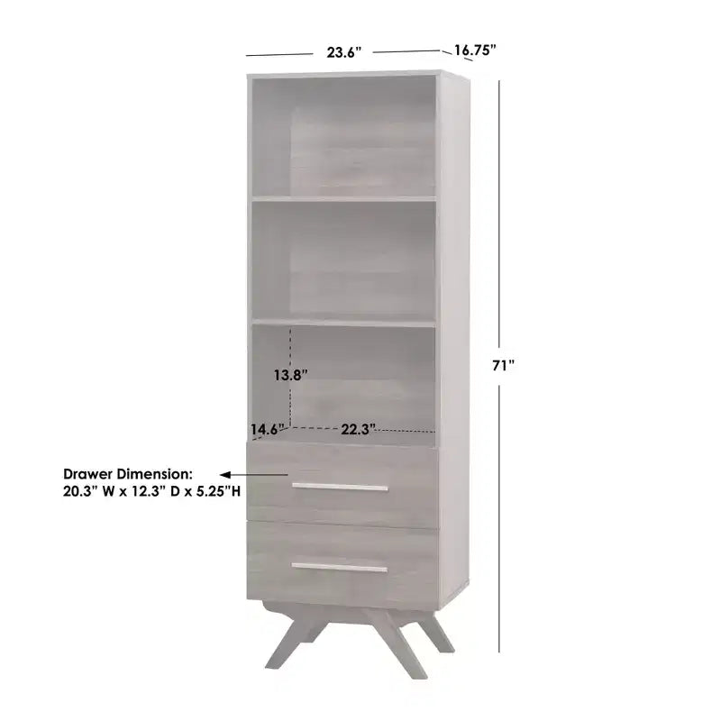 Buylateral 71" Ashfield - Mobile a torre con 3 ripiani e cassetti Noce