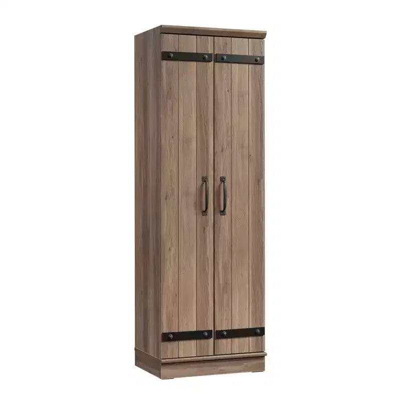 Sauder Homeplus 2 Door Farmhouse Storage Cabinet Salt Oak: Laminated Adjustable Shelves, MDF Frame