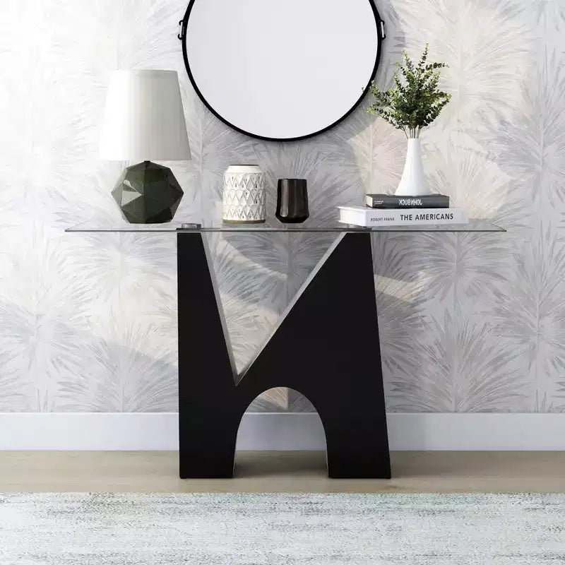 Riverpoint Tavolo Console Rettangolare Moderno Trasparente/Nero - HOMES: Inside + Out: Struttura in acciaio, bordo smussato