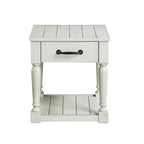 Hemingway End Table Alabaster - Steve Silver Co.: Cottage Style, Turned Legs, Storage Shelf, Planked Top