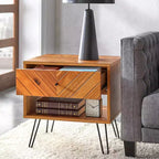 Tavolino da divano Lifestorey Alexandria a 1 cassetto color rovere: Tavolino con impiallacciatura in acacia e scomparto portaoggetti