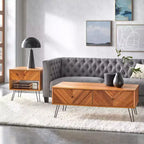 Tavolino da divano Lifestorey Alexandria a 1 cassetto color rovere: Tavolino con impiallacciatura in acacia e scomparto portaoggetti