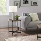 Tavolino rotondo 20" Brookline in legno con rivestimento in cemento Grigio cemento - Alaterre Furniture: piano chic a vassoio, robusto telaio a X