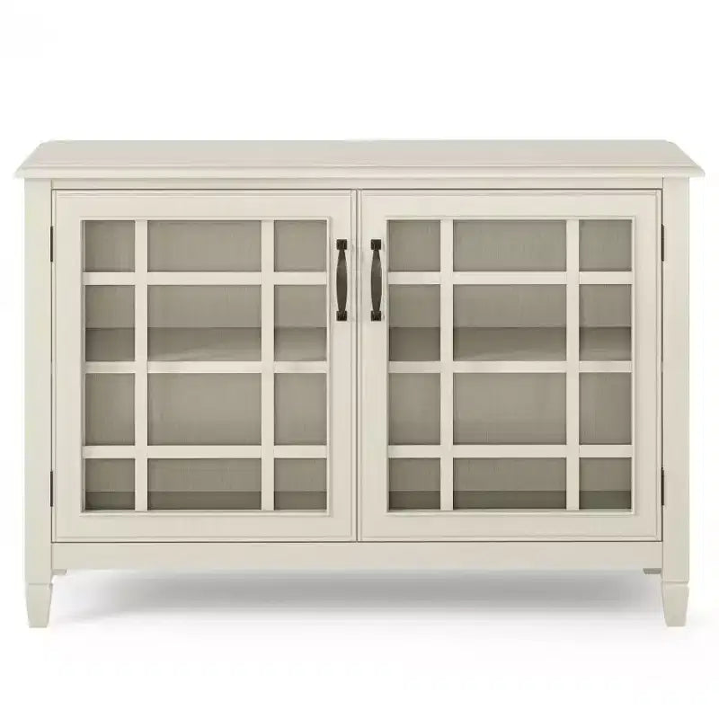 Mobile Basso Contenitore Hampshire Bianco Antico - WyndenHall: Stile Tradizionale, Ripiani Regolabili, Ante in Vetro