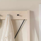 68" Appendiabiti da Ingresso Angolare con Schienale a X in Legno Massello Bianco - Saracina Home: Struttura in Pino, Ganci in Metallo, Ripiano a Doghe