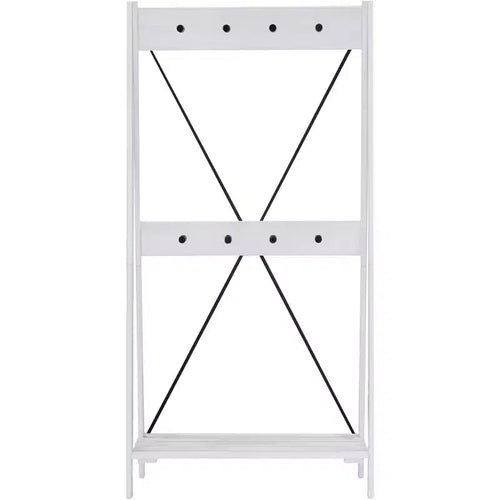 68" Appendiabiti da Ingresso Angolare con Schienale a X in Legno Massello Bianco - Saracina Home: Struttura in Pino, Ganci in Metallo, Ripiano a Doghe