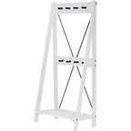 68" Appendiabiti da Ingresso Angolare con Schienale a X in Legno Massello Bianco - Saracina Home: Struttura in Pino, Ganci in Metallo, Ripiano a Doghe