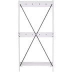 68" Appendiabiti da Ingresso Angolare con Schienale a X in Legno Massello Bianco - Saracina Home: Struttura in Pino, Ganci in Metallo, Ripiano a Doghe
