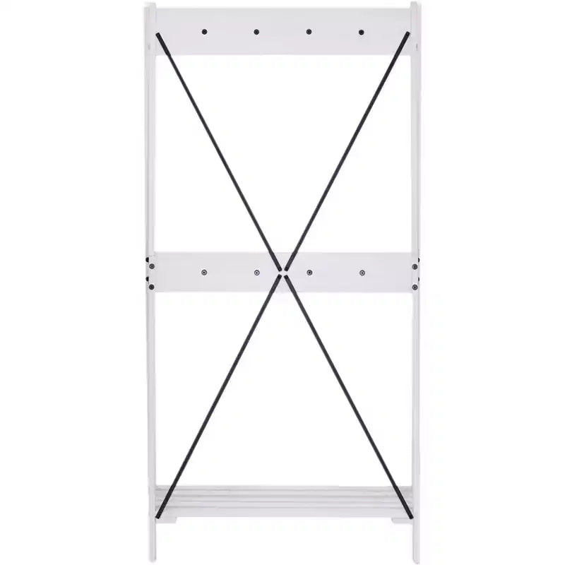 68" Appendiabiti da Ingresso Angolare con Schienale a X in Legno Massello Bianco - Saracina Home: Struttura in Pino, Ganci in Metallo, Ripiano a Doghe