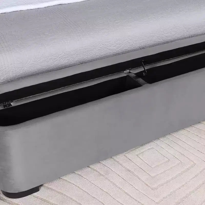 Letto imbottito Queen Nirlen con contenitore grigio - HOMES: Inside + Out: Poliestere, Schiuma, Legno di gomma, Design moderno