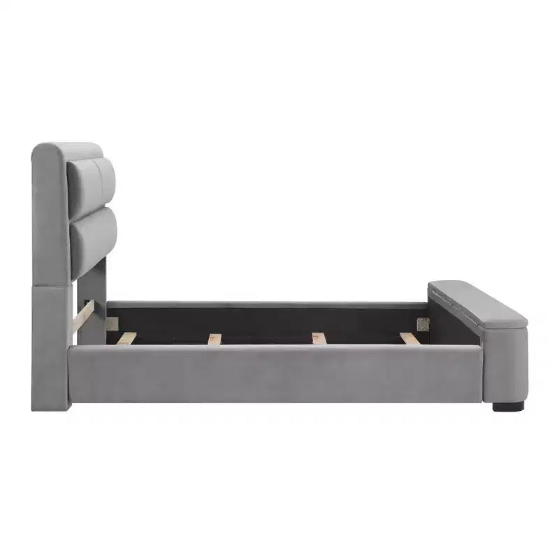 Letto imbottito Queen Nirlen con contenitore grigio - HOMES: Inside + Out: Poliestere, Schiuma, Legno di gomma, Design moderno