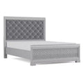 HOMES: Inside + Out Eastern King Tenaya Glam Bed with Button Tufted Headboard Silver: Upholstered Polyester Frame