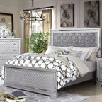 HOMES: Inside + Out Letto Matrimoniale "Eastern King" Tenaya Glam con Testiera Trapuntata con Bottoni Argento: Telaio in Poliestere Imbottito