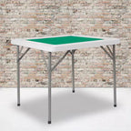 Tavolo da gioco pieghevole quadrato bianco Emma and Oliver Tannin 34.5 per 4 giocatori con superficie da gioco in feltro verde e portabicchieri