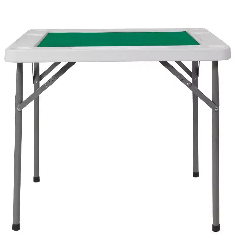 Tavolo da gioco pieghevole quadrato bianco Emma and Oliver Tannin 34.5 per 4 giocatori con superficie da gioco in feltro verde e portabicchieri