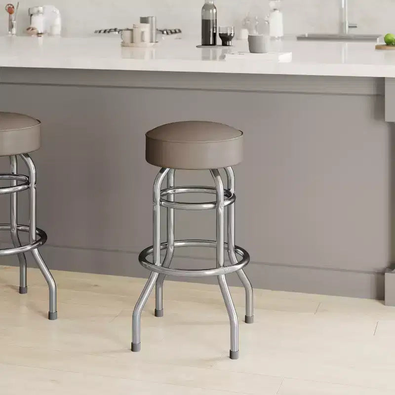 Sgabello da bar per ristorante Emma and Oliver Retro Backless Double Ring cromato