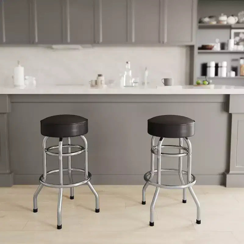 Sgabello da bar per ristorante Emma and Oliver Retro Backless Double Ring cromato