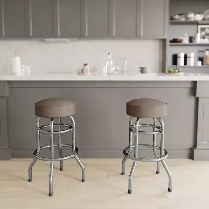 Sgabello da bar per ristorante Emma and Oliver Retro Backless Double Ring cromato