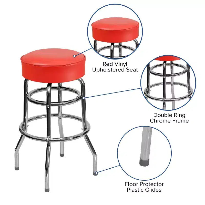 Sgabello da bar per ristorante Emma and Oliver Retro Backless Double Ring cromato