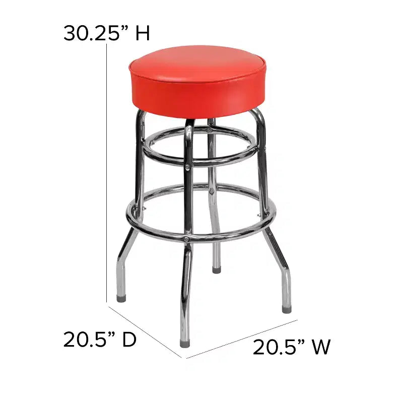 Sgabello da bar per ristorante Emma and Oliver Retro Backless Double Ring cromato