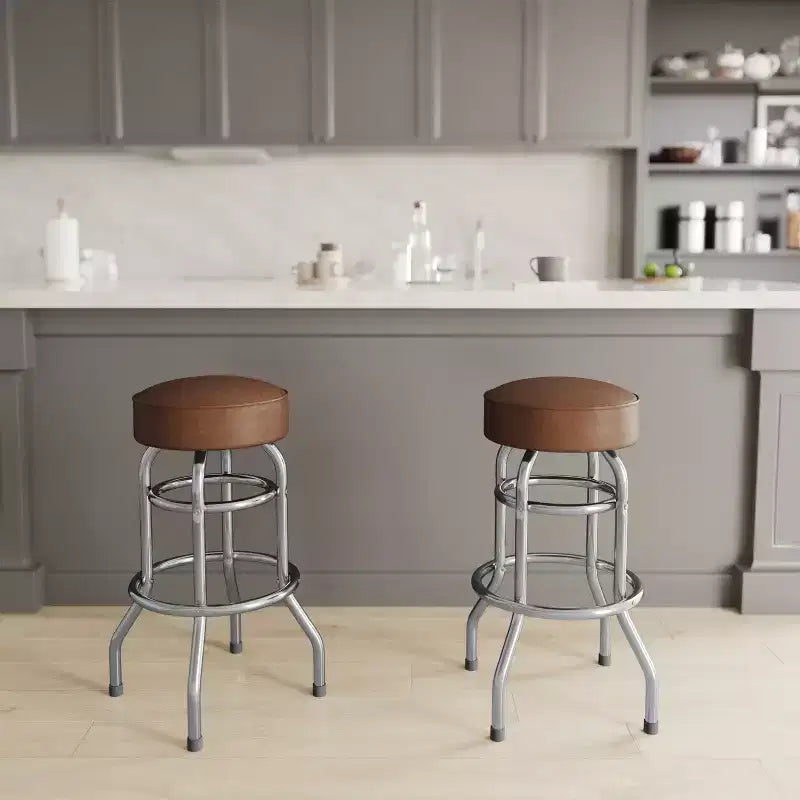 Sgabello da bar per ristorante Emma and Oliver Retro Backless Double Ring cromato