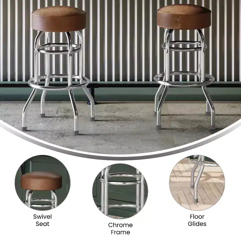 Sgabello da bar per ristorante Emma and Oliver Retro Backless Double Ring cromato