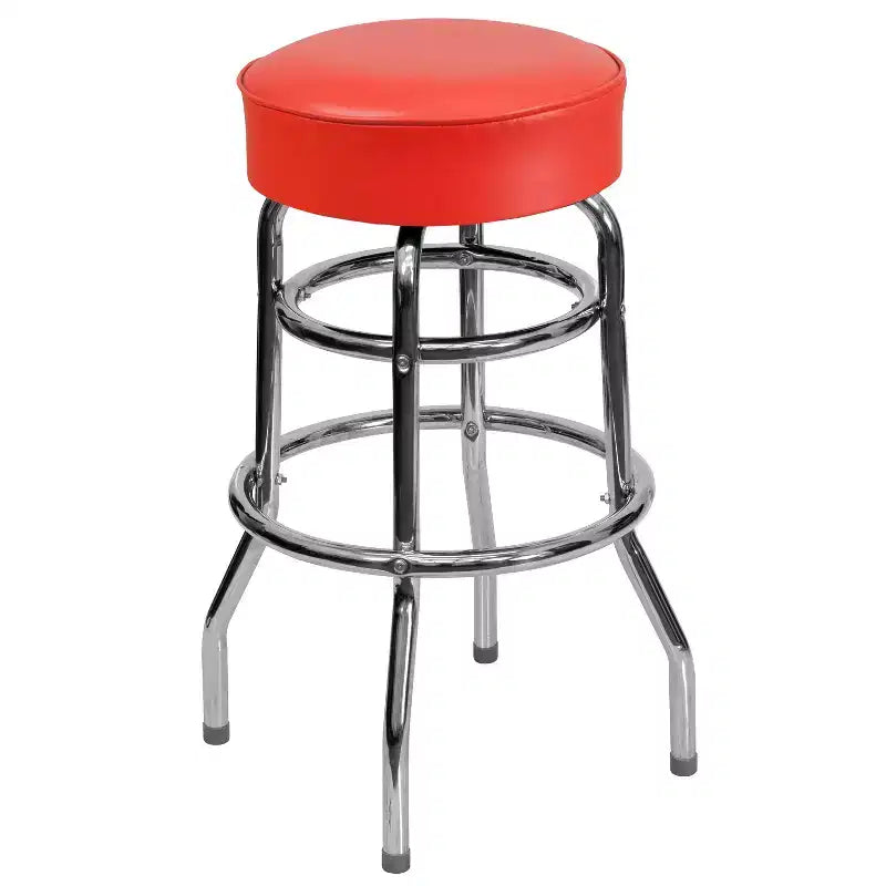 Sgabello da bar per ristorante Emma and Oliver Retro Backless Double Ring cromato